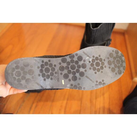 Jimmy Choo black corduroy rabbit fur LINED MOTO BOOTS size 39.5  us 9.5 (BOT1300 - Picture 8 of 8